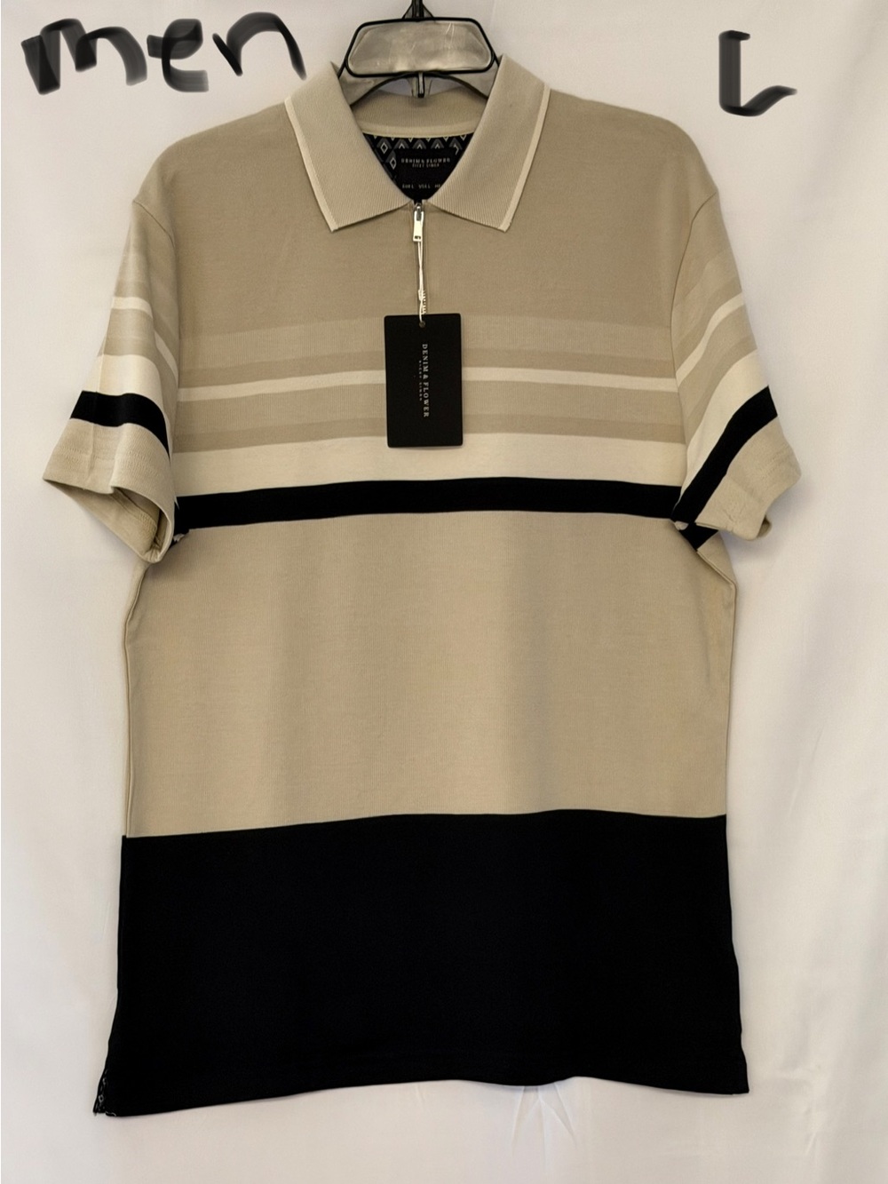 Denim & Flower Men’s Beige, Cream and Black Zip Polo